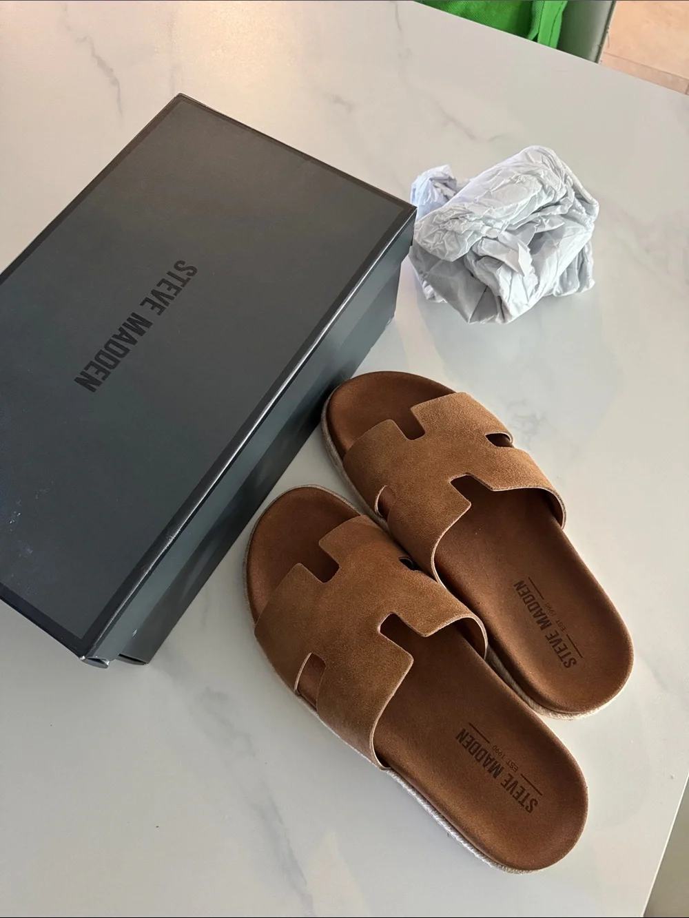 Steve Madden Men's Tan Brown Suede Slide Sandals